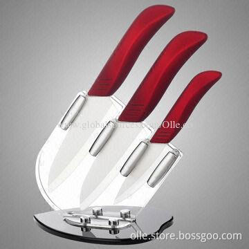 3pcs Ceramic Knife Set with Red Handle